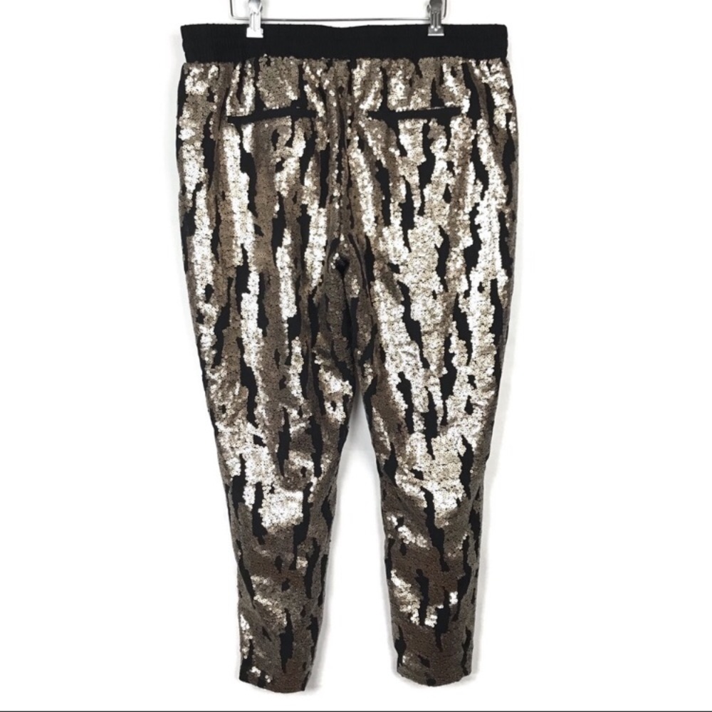 Anthropologie Black and Gold Sequin Cropped Pants XL - Picture 6 of 8